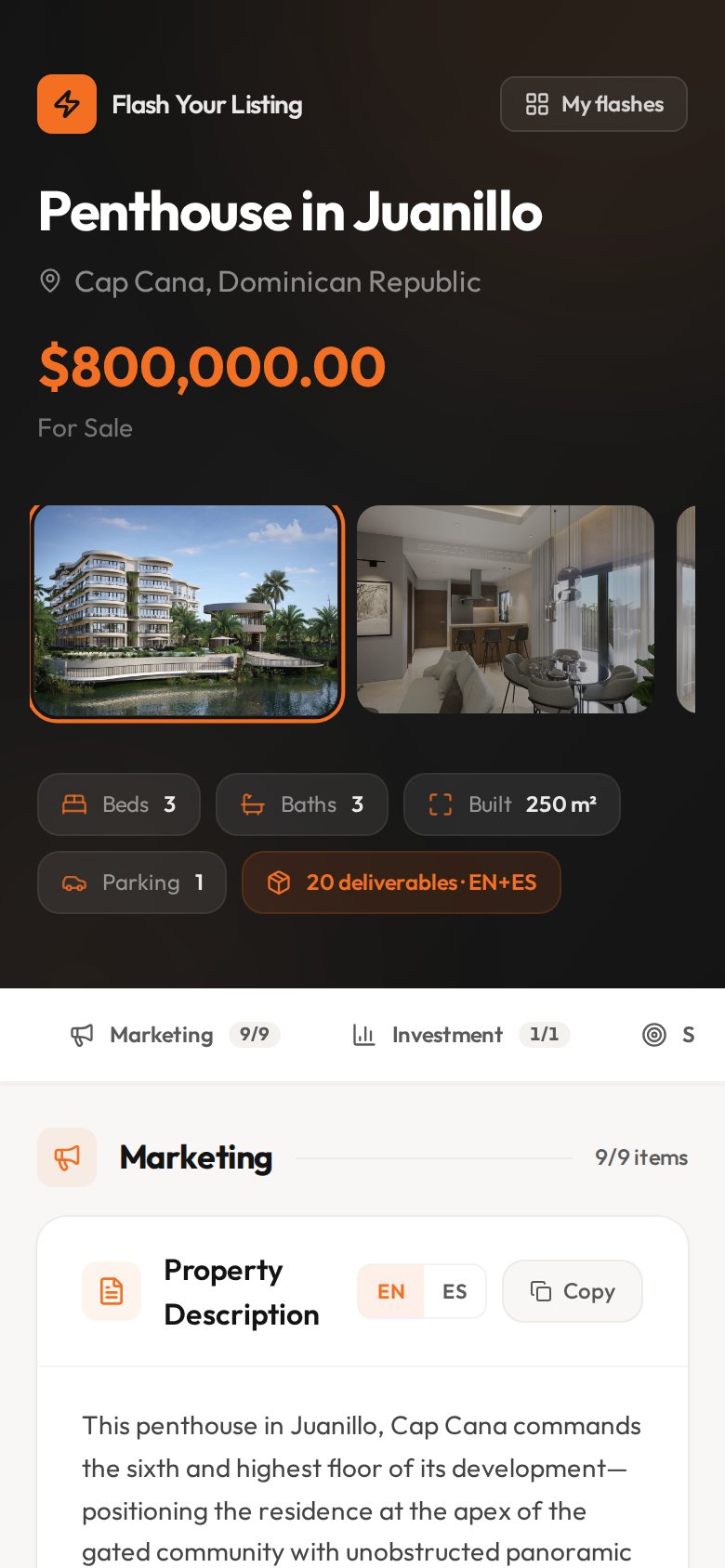 FlashYourListing Mobile - Main View